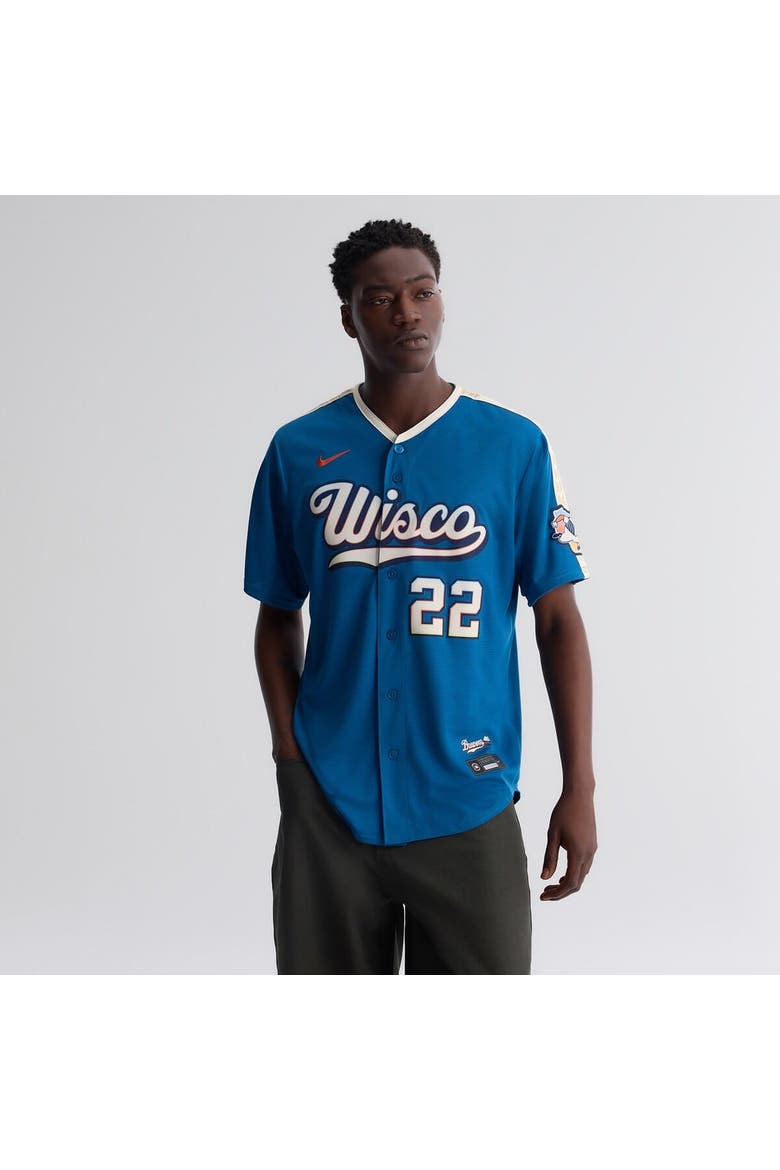 Men's Nike Christian Yelich Mineral Blue Milwaukee Brewers 2026 City Connect Stadium Jersey, Alternate, color, Mineral Blue