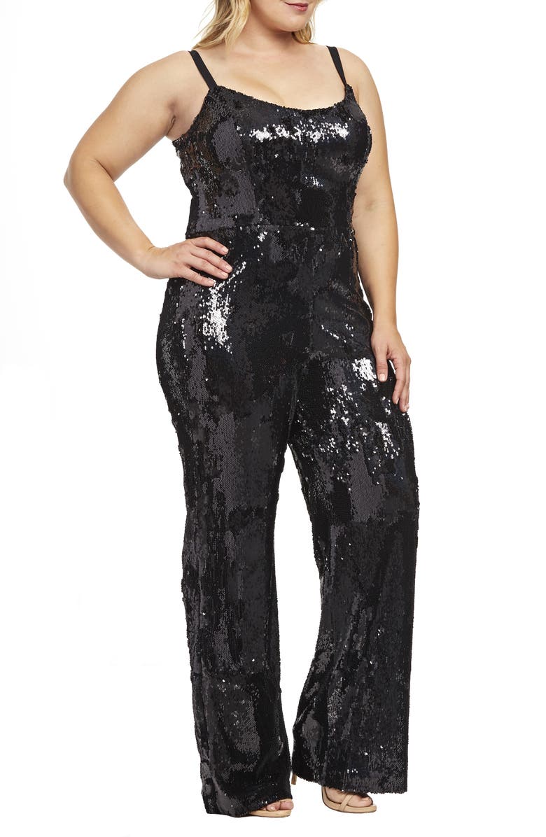 Dress the Population Victoria Sequin Jumpsuit, Alternate, color, 