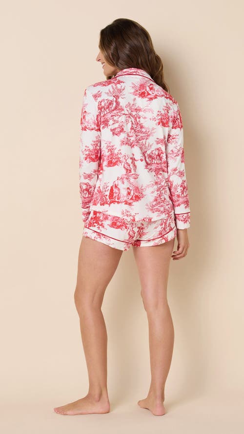 The Cat's Pajamas Pima Knit Holiday Long Sleeved Short Set In Multi