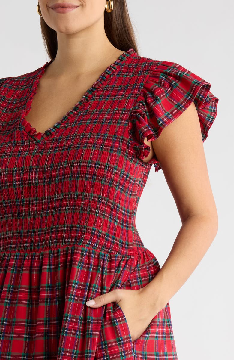 SUGARLIPS Arvada Plaid Sunfire Smocked Cotton Tiered Maxi Dress, Alternate, color,