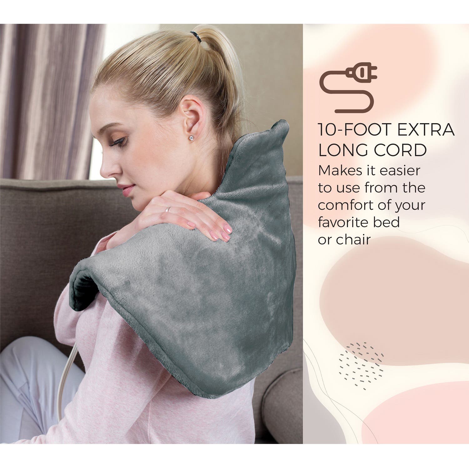 PURSONIC Electric Neck & Shoulder Heating Pad + Memory Foam Travel Pillow, Alternate, color, Grey