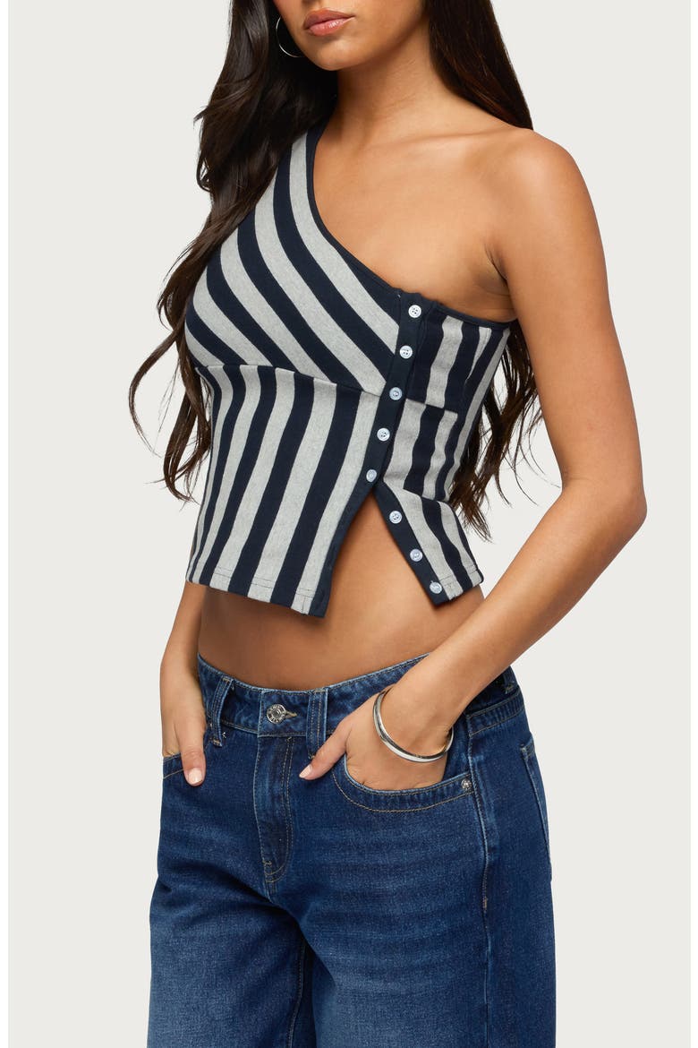 Stripe Side Button One-Shoulder Top, Alternate, color, NAVY-AND-GRAY