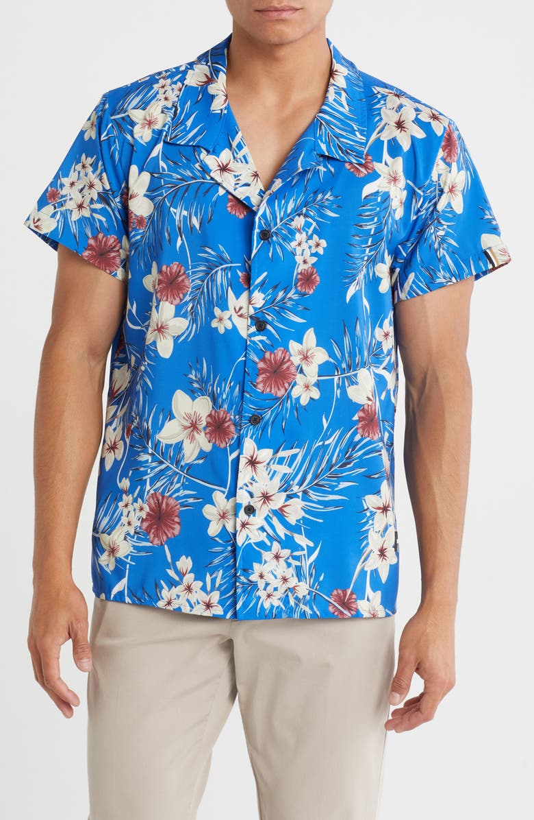 BOSS Beach Button-Up Camp Shirt, Main, color,