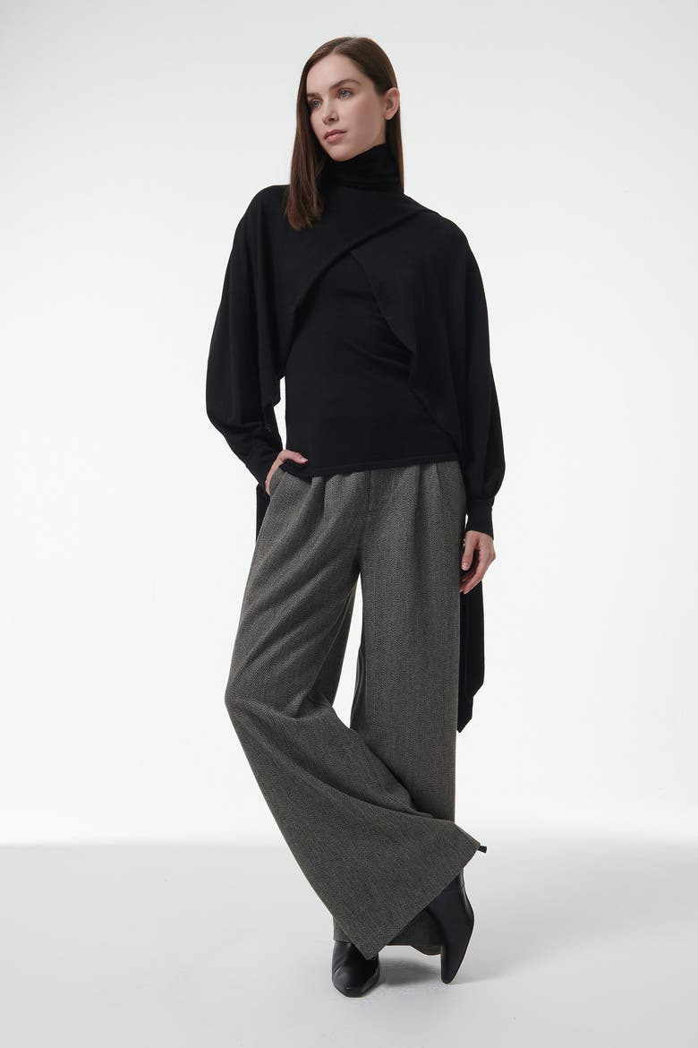Layered Butterfly Sleeve Knitted Sweater, Alternate, color, Black