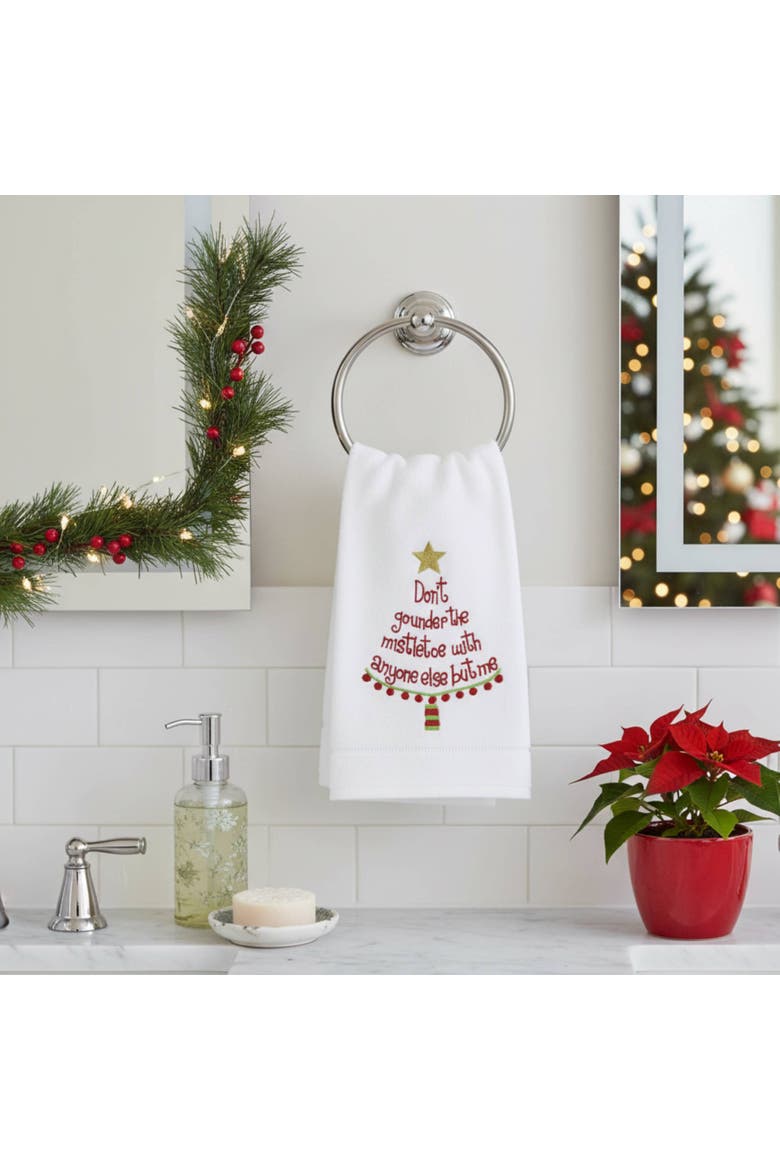 Christmas Tree "Don't Go Under the Mistletoe" 100% Cotton Guest Towel, Alternate, color, red