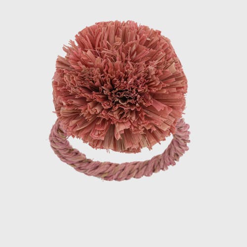 Joanna Buchanan Straw Pompom Napkin Rings, Set Of Four In Pink