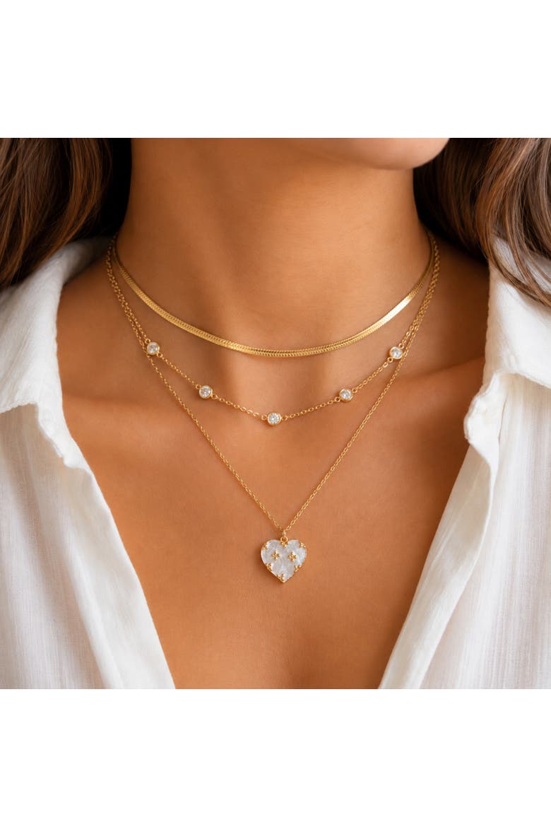 Gold-Tone Mother of Pearl Heart Necklace, Alternate, color, Gold