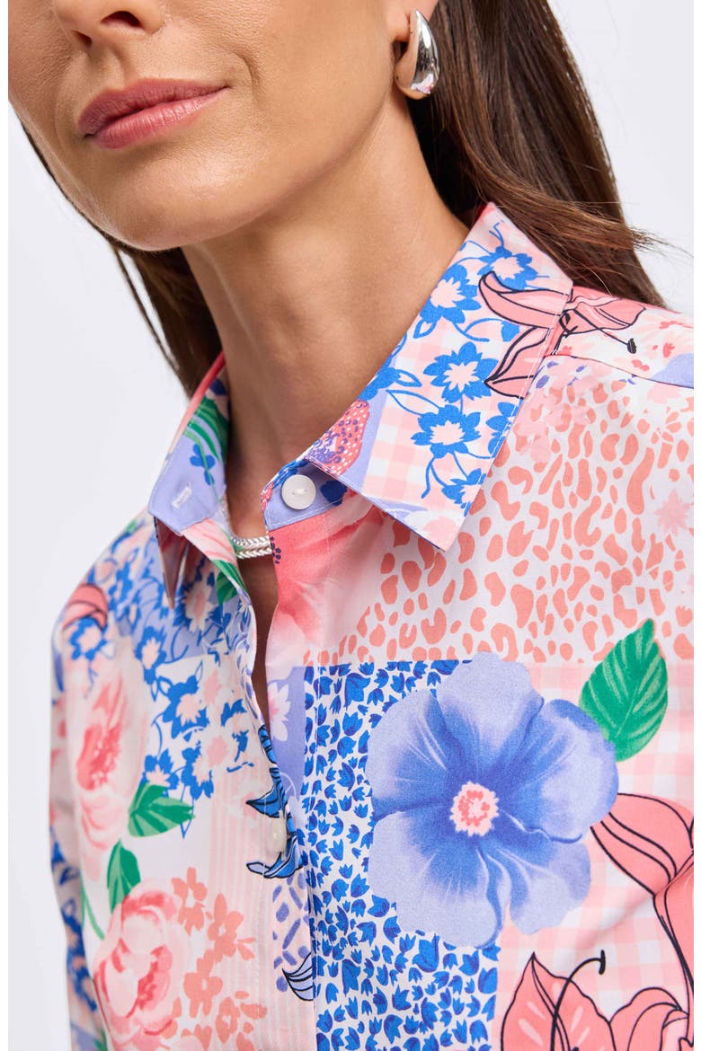 June Mixed Print Cotton Button-Up Shirt, Alternate, color, BLUE/ PINK