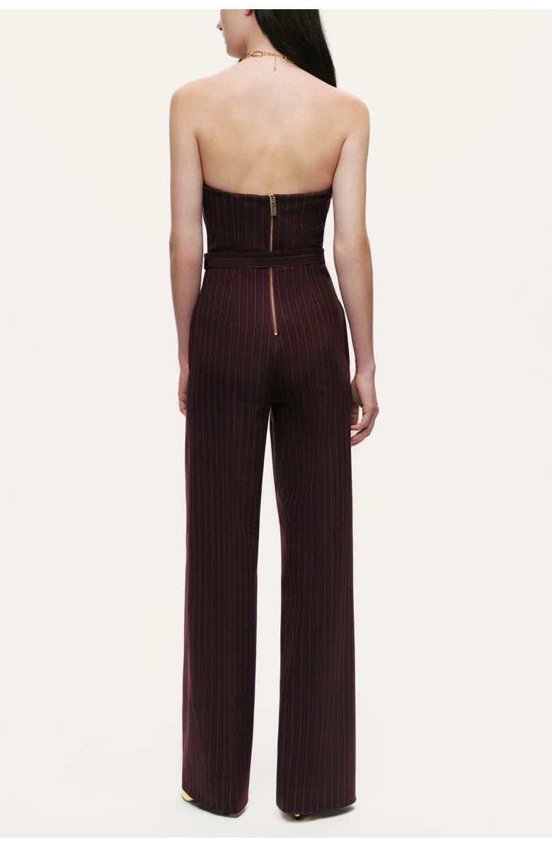 Nocturne Strapless Pinstripe Belted Jumpsuit, Alternate, color, Burgundy
