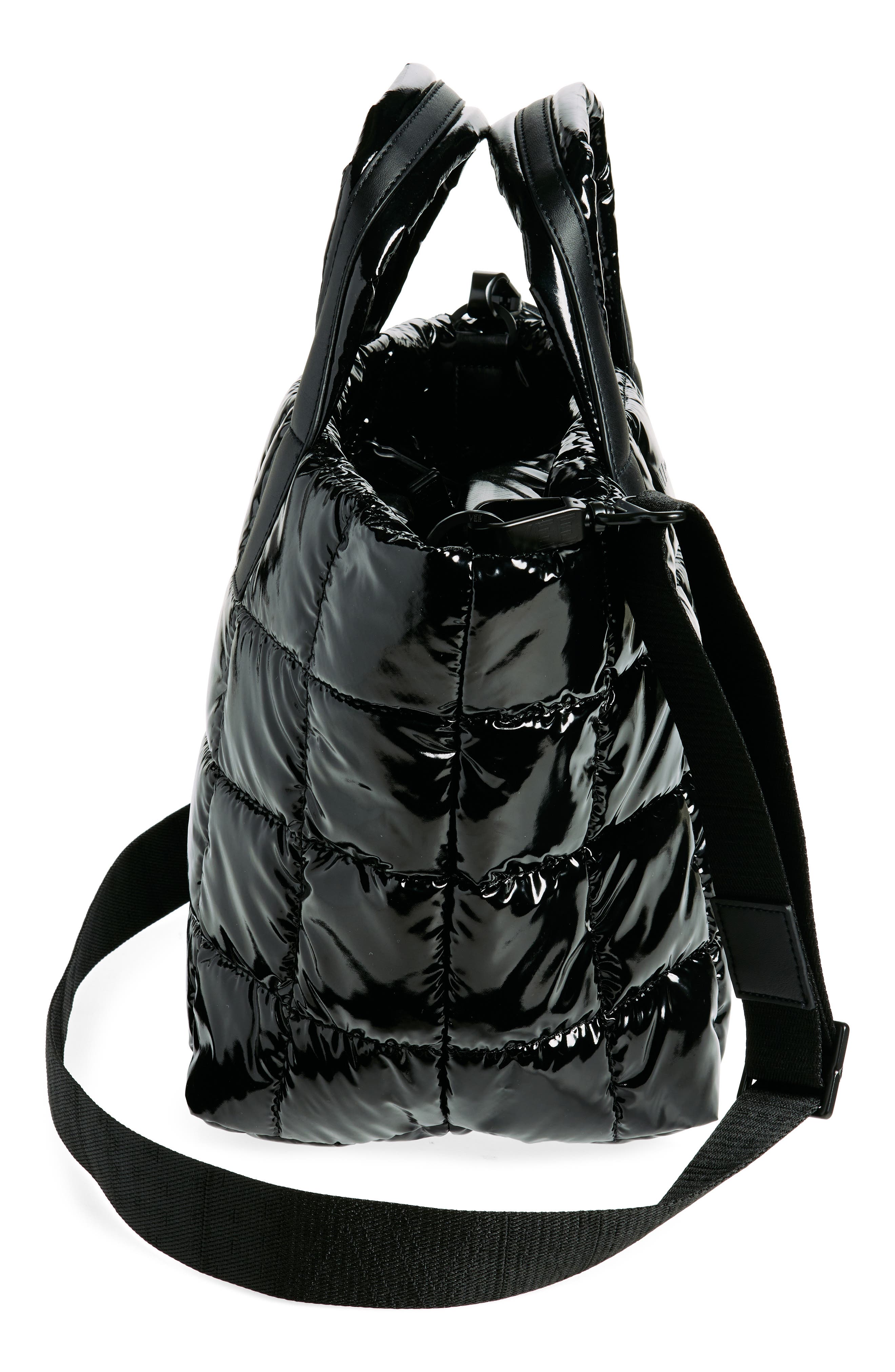 VeeCollective Small Porter Water Resistant Quilted Recycled Nylon Tote, Alternate, color, Black Vinyl