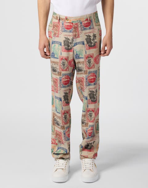 Printed Linen Trousers Men
