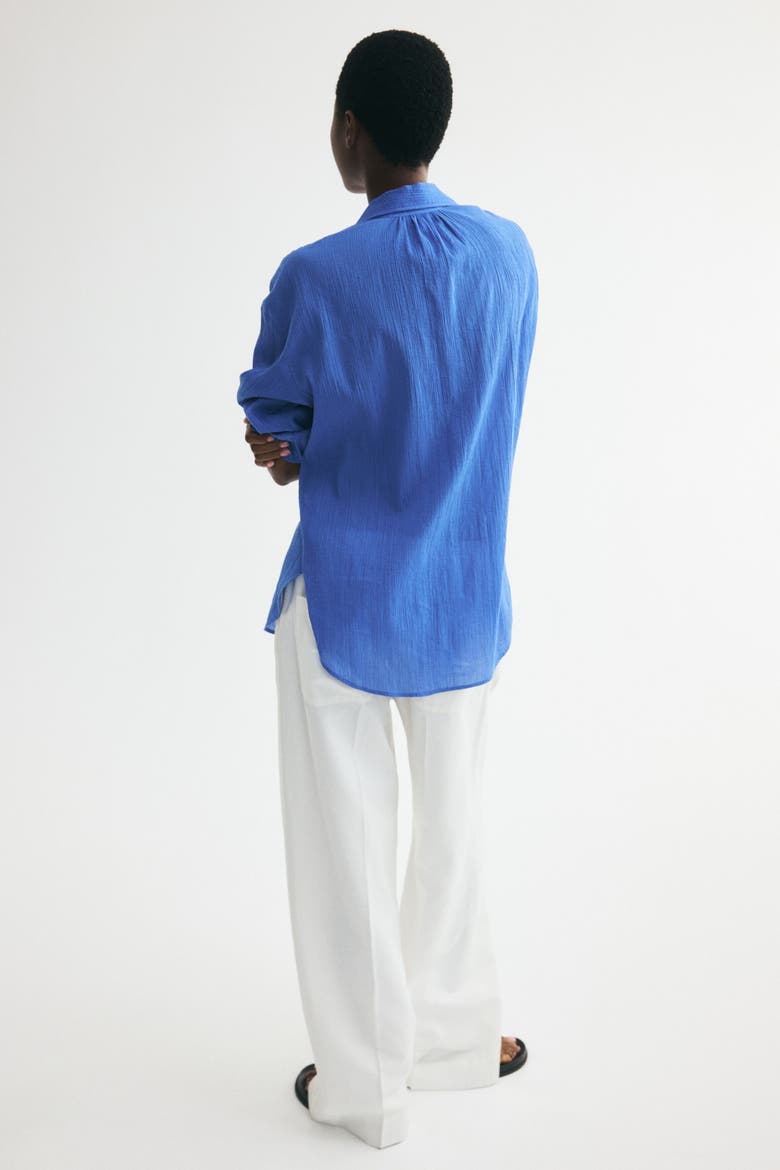 Crinkled Cotton Shirt, Alternate, color, Bright blue