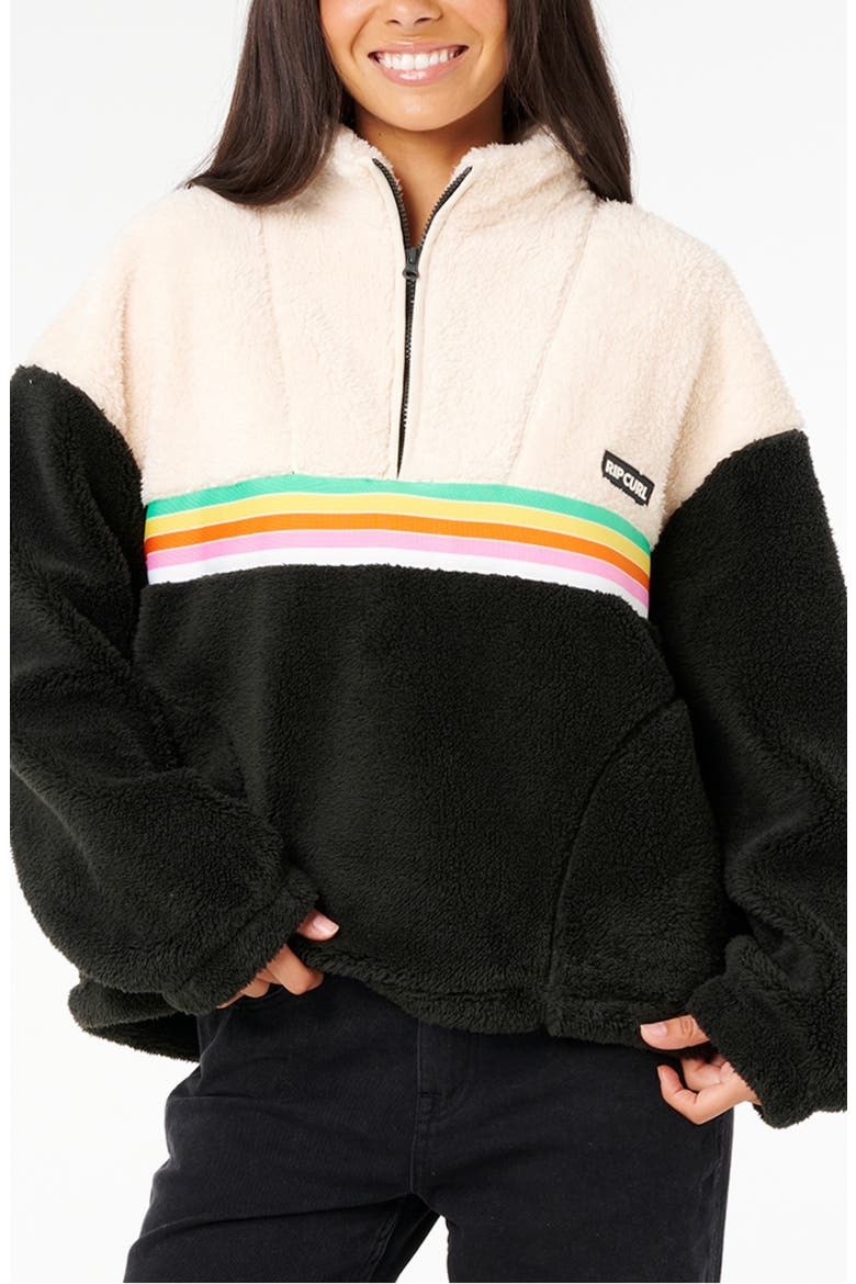 Surf Revival Quarter Zip Polar Fleece Pullover, Main, color, BLACK/ OFF WHITE