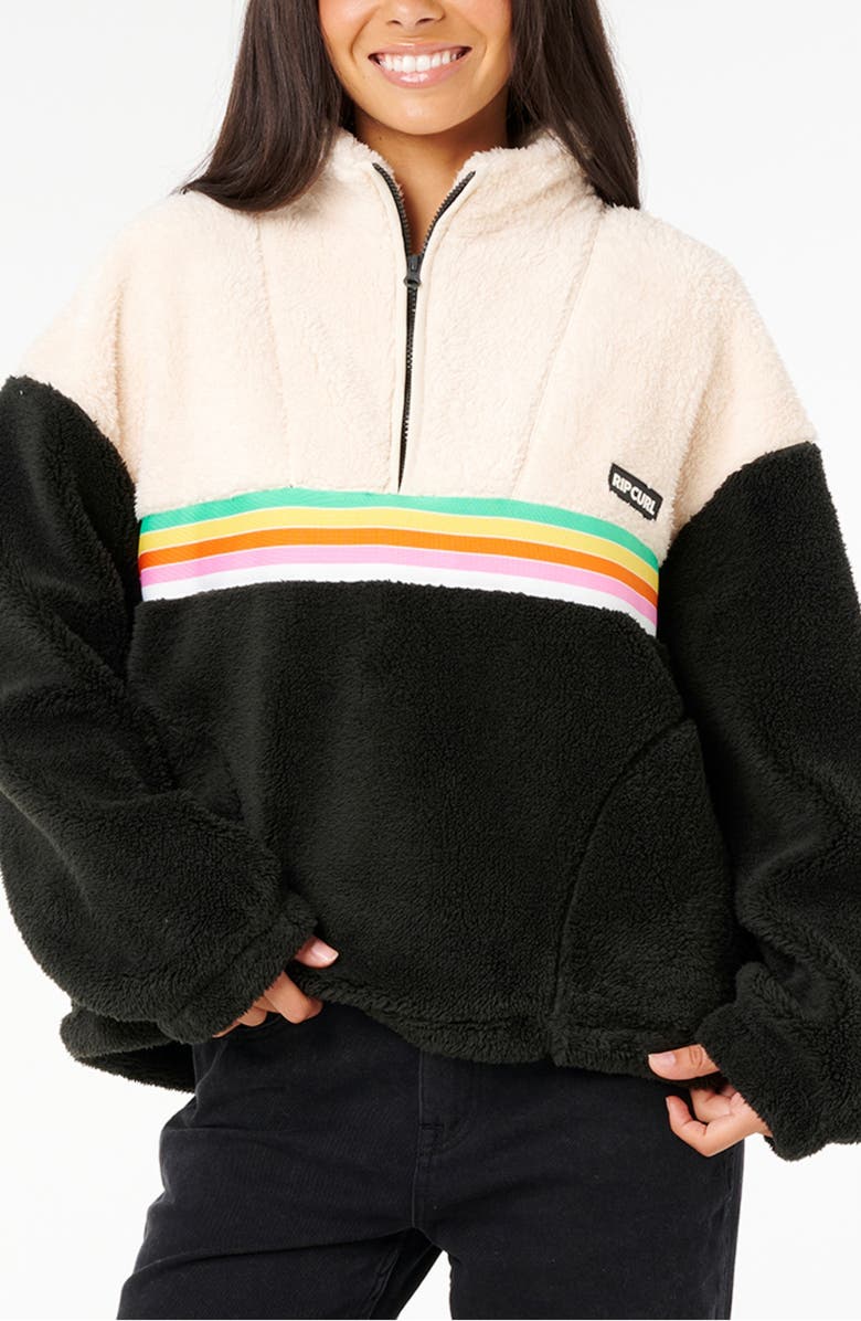 Rip Curl Surf Revival Quarter Zip Polar Fleece Pullover, Main, color, Black/ Off White