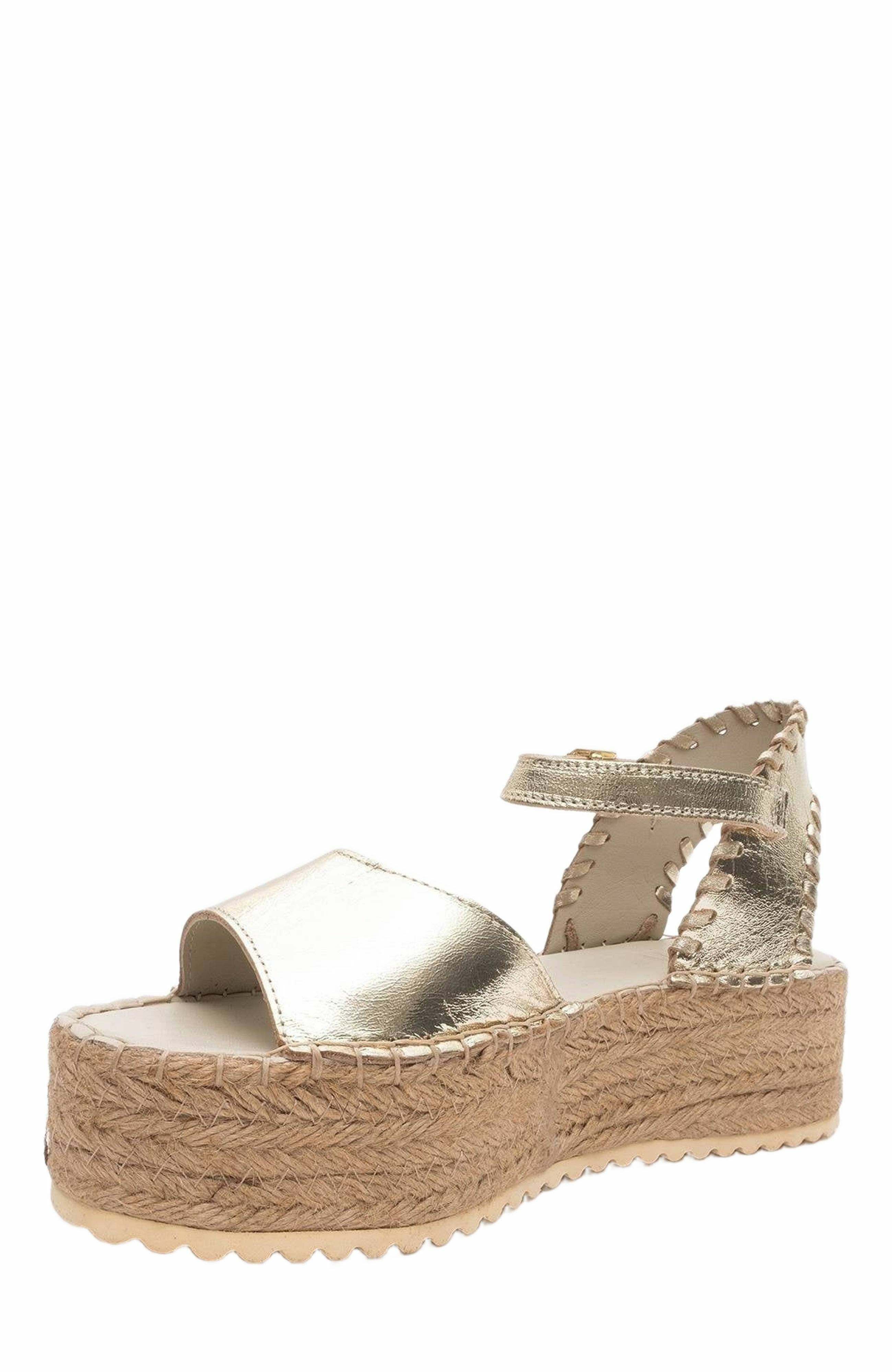 Forever & Always Shoes Serez Leather Platform Espadrilles Sandal, Alternate, color, Gold Leather