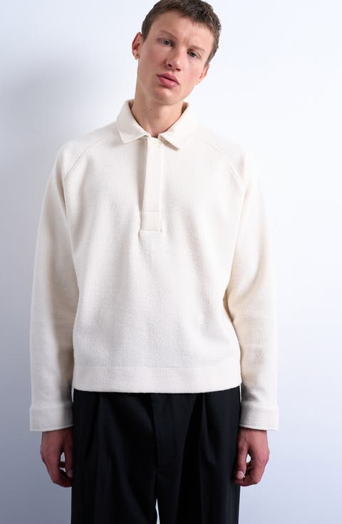 Textured Raglan Long Sleeve Polo