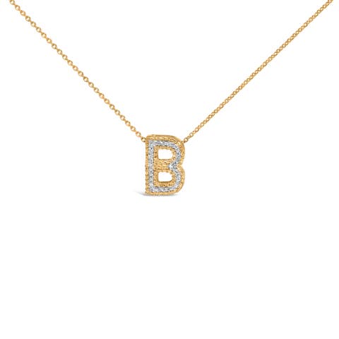 Yellow Gold Vermeil Diamond Accent "A-Z" Initial Bubble Pendant Necklace