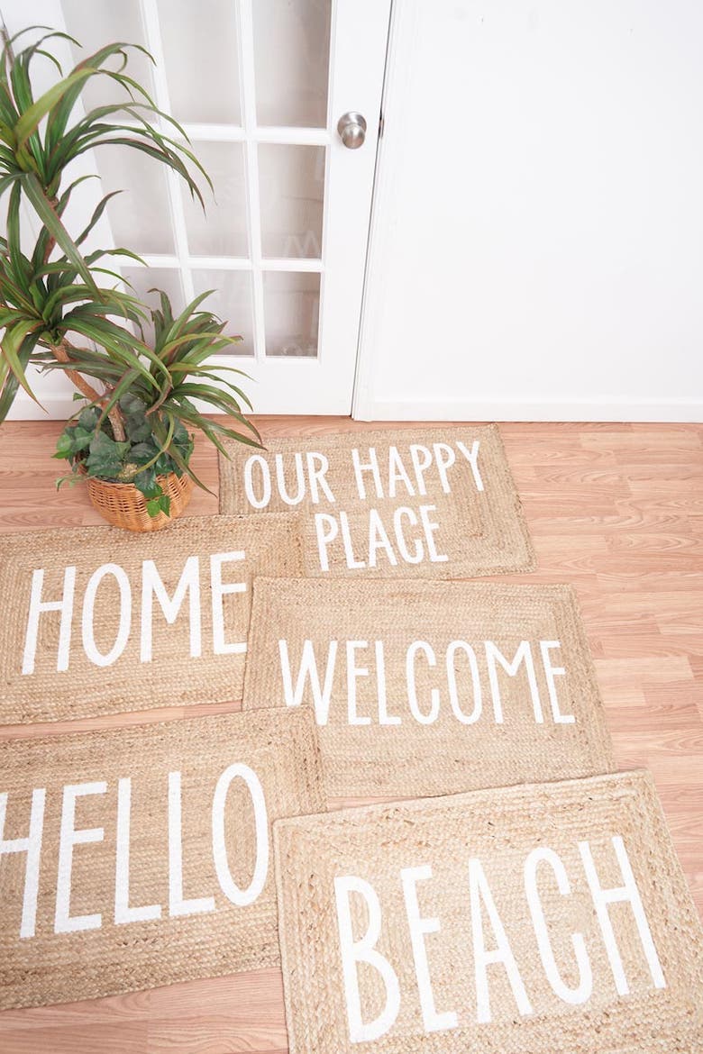 "WELCOME" 100% Jute Braided Indoor/Outdoor Rug, Alternate, color, Brown