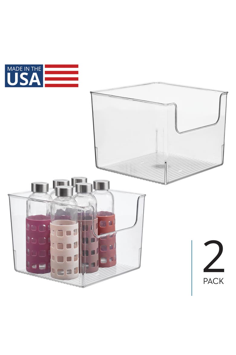 Open-Front Storage Bin for Kitchen, Pantry, Bathroom, Office, Set of 2, Clear, Alternate, color, Clear
