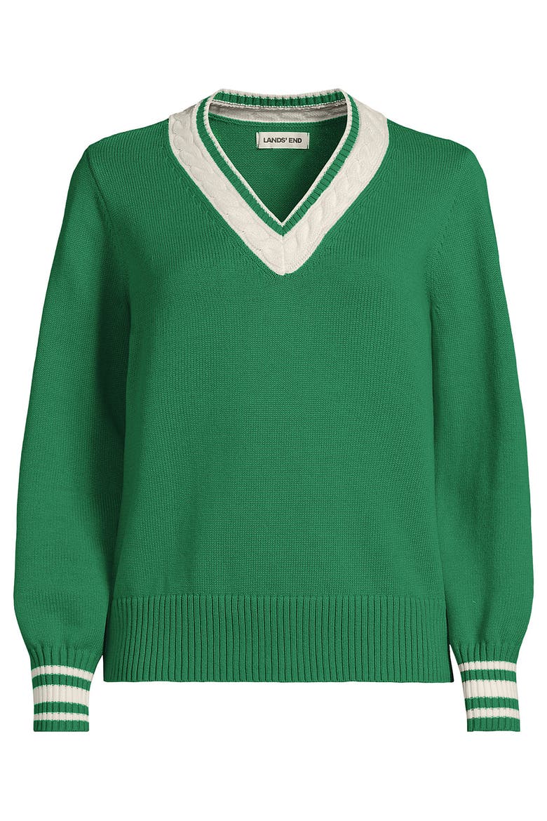 Drifter Set in Sleeve Vneck Sweater, Alternate, color, Vibrant Clover/Ivory Tipping
