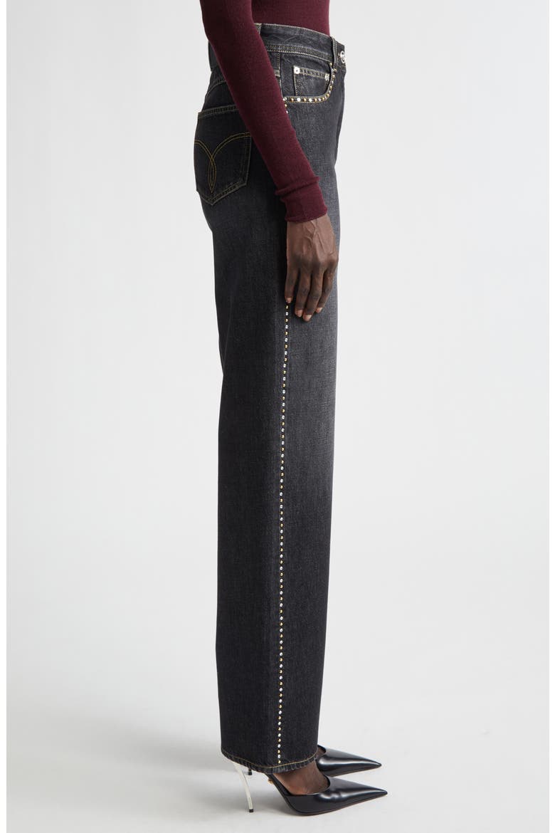 Studded Straight Leg Jeans, Alternate, color, BLACK