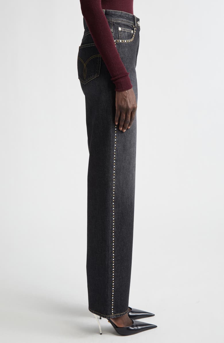 Versace Studded Straight Leg Jeans, Alternate, color, Black