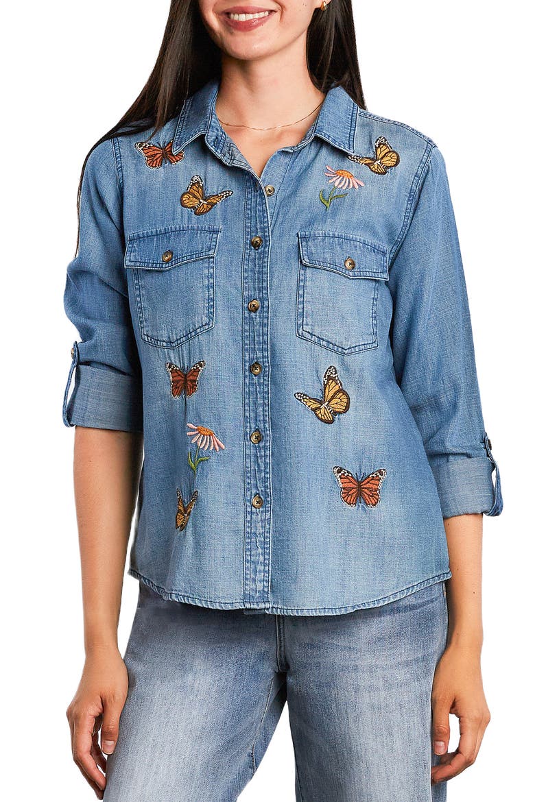 Butterfly Denim Shirt, Main, color, WASHED DENIM
