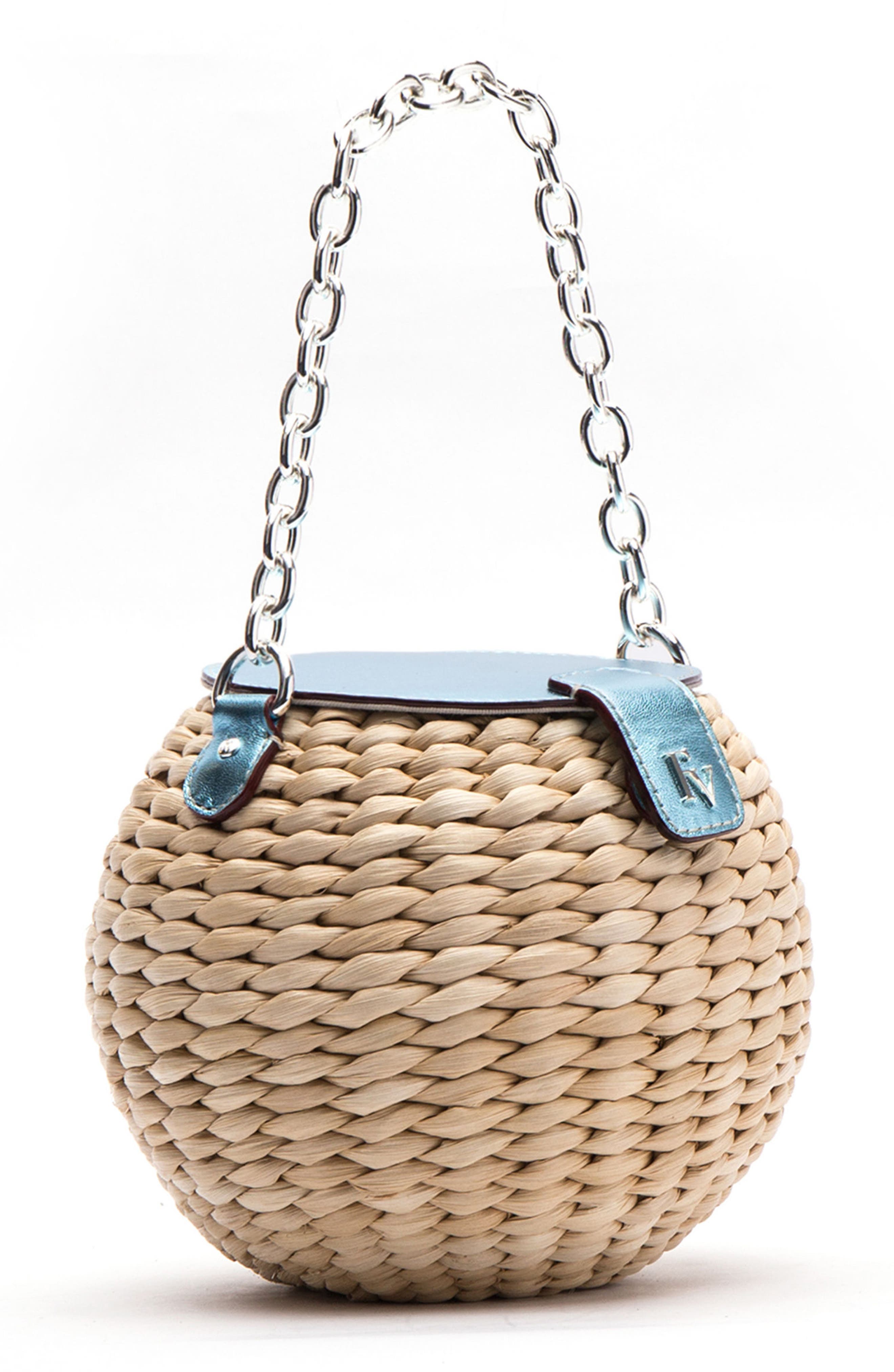 Frances Valentine Mini Straw Bucket Bag, Alternate, color, 