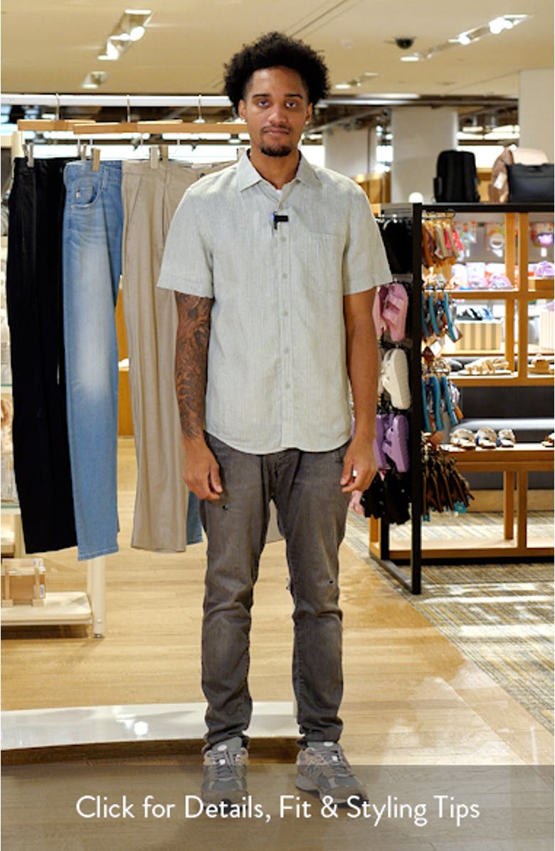 Stripe Short Sleeve Linen Button-Up Shirt, sales video thumbnail