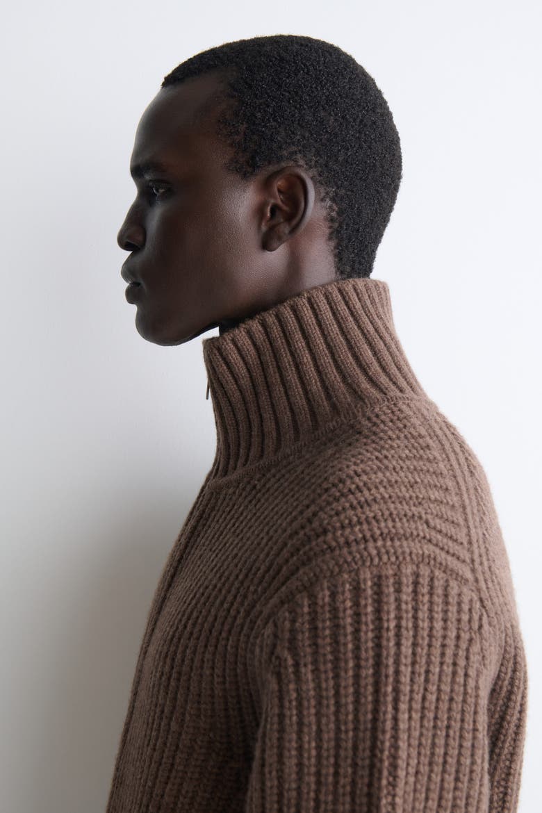 Mock-neck Knitted Wool Jacket, Alternate, color, BROWN