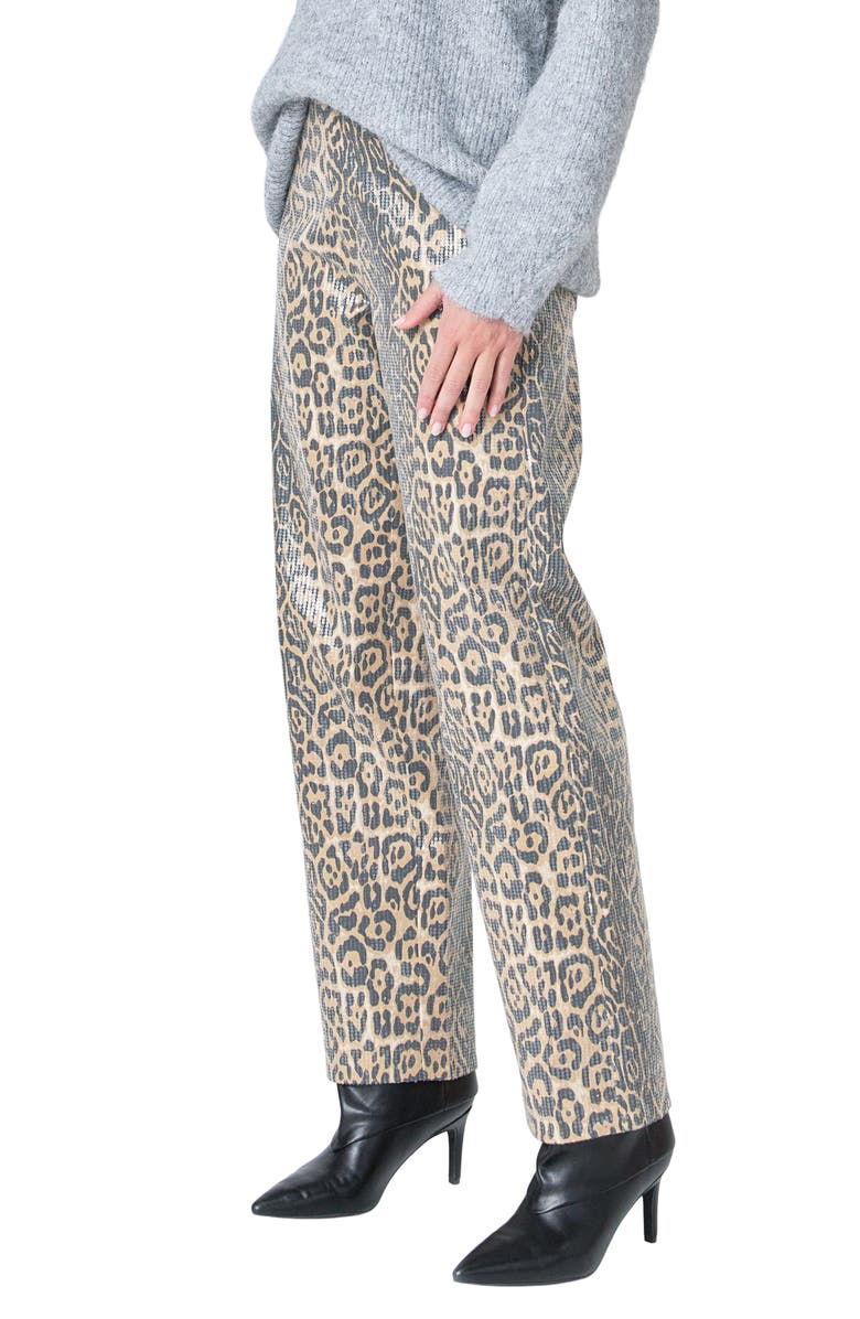Endless Rose Leopard Sequin Wide Leg Jeans, Alternate, color,