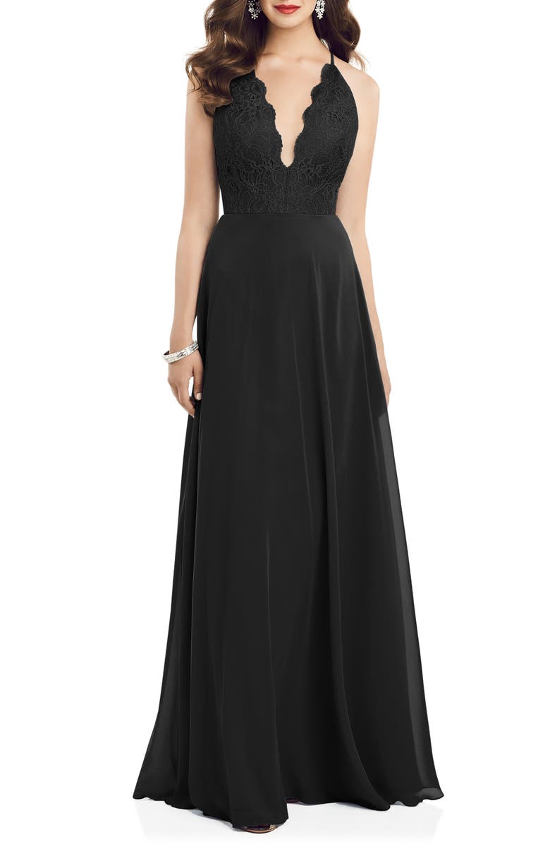 Dessy Collection Plunge Neck Lace & Chiffon Gown, Main, color,