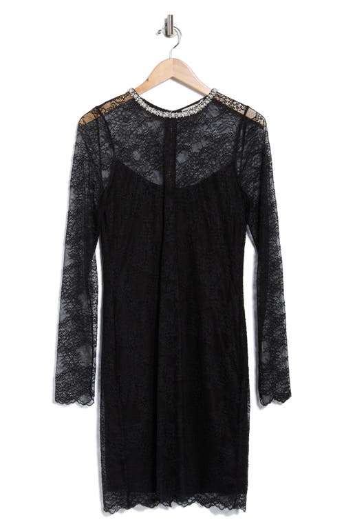 Alice And Olivia Alice + Olivia Delora Faux Pearl Embellished Long Sleeve Lace Dress In Gold