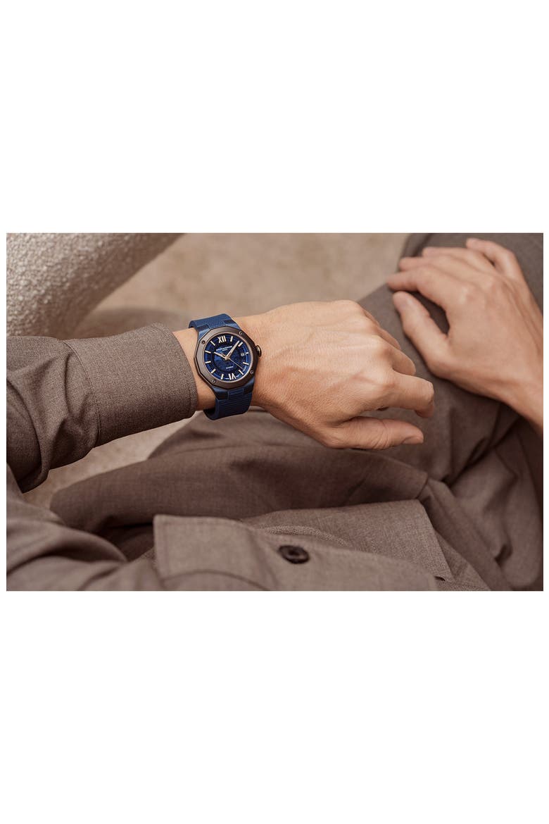 Riviera 10769 Rubber Strap Watch, 42mm, Alternate, color, SMOKED BLUE SAPPHIRE