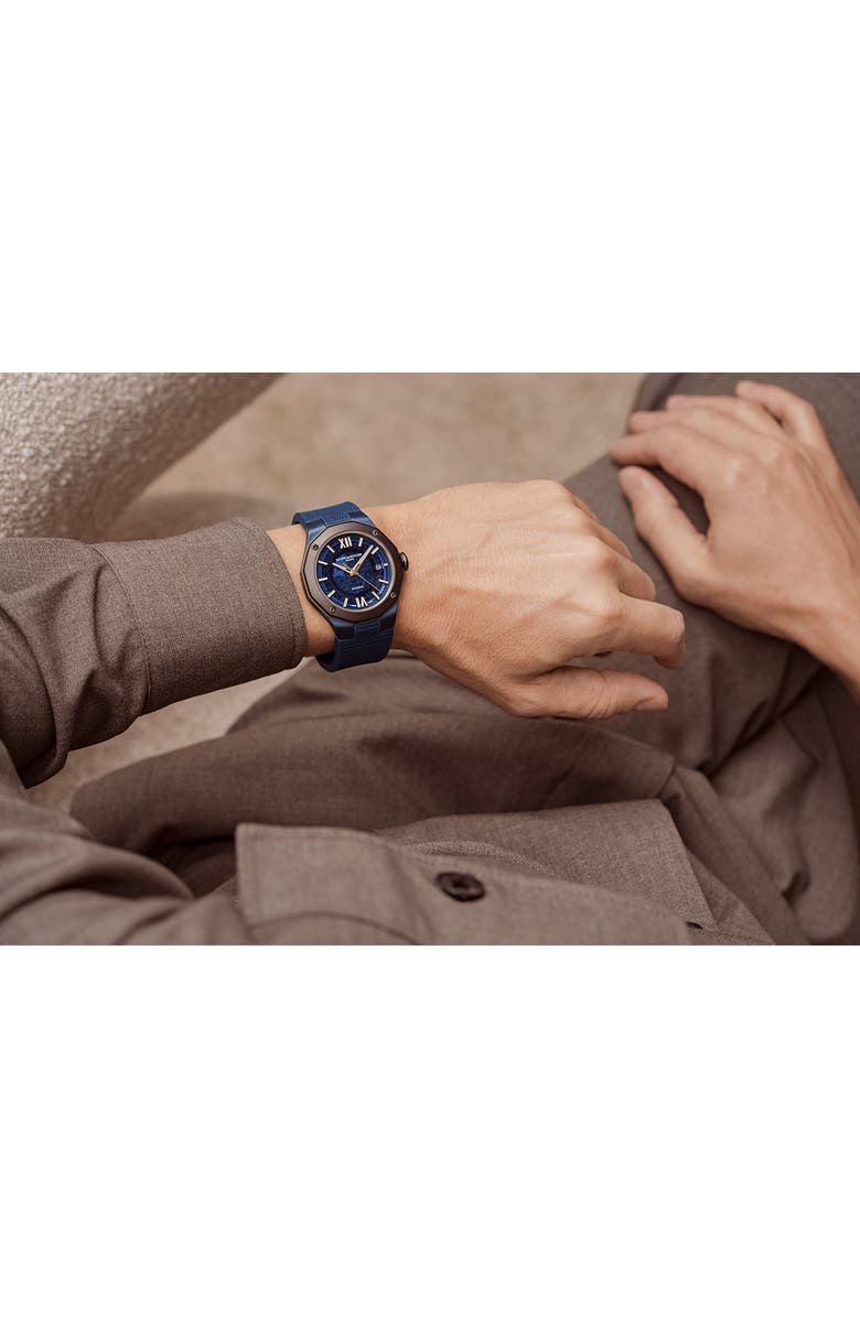 Baume & Mercier Riviera 10769 Rubber Strap Watch, 42mm, Alternate, color, Smoked Blue Sapphire