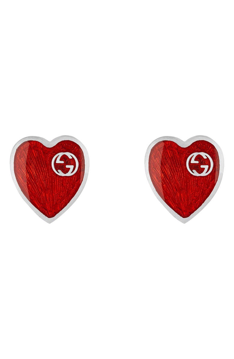Gucci Extra Small Interlocking-G Red Heart Stud Earrings, Main, color, 
