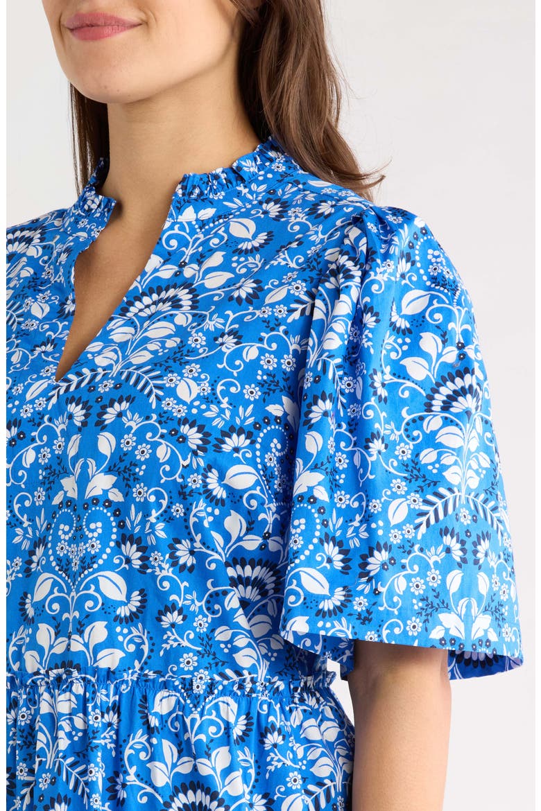 Lulu Floral Dixie Split Neck Cotton Minidress, Alternate, color, LIGHT-BLUE-WHITE