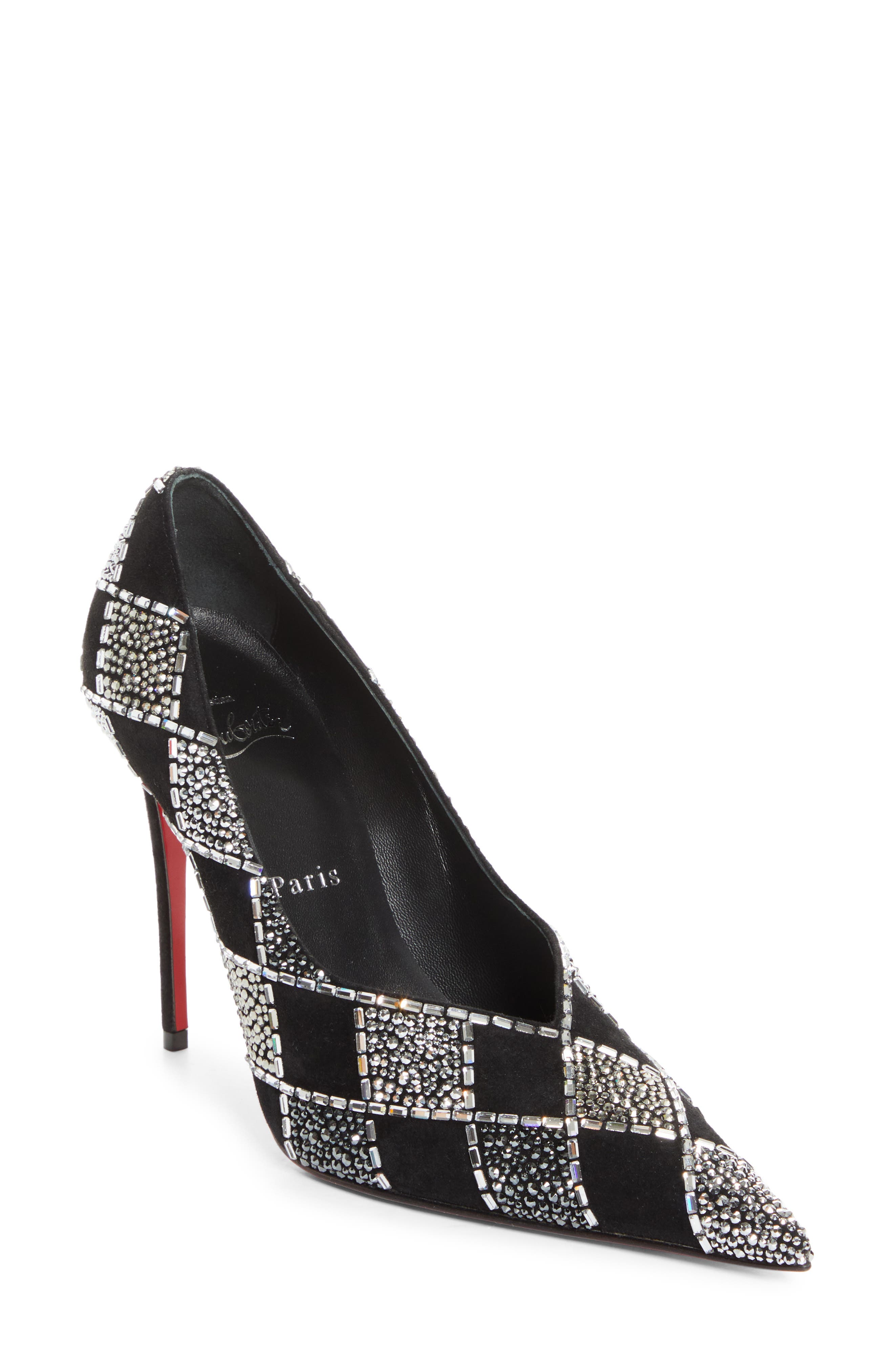 Christian Louboutin Doria Crystal Check Pump, Main, color, Black/ Black/ Crystals