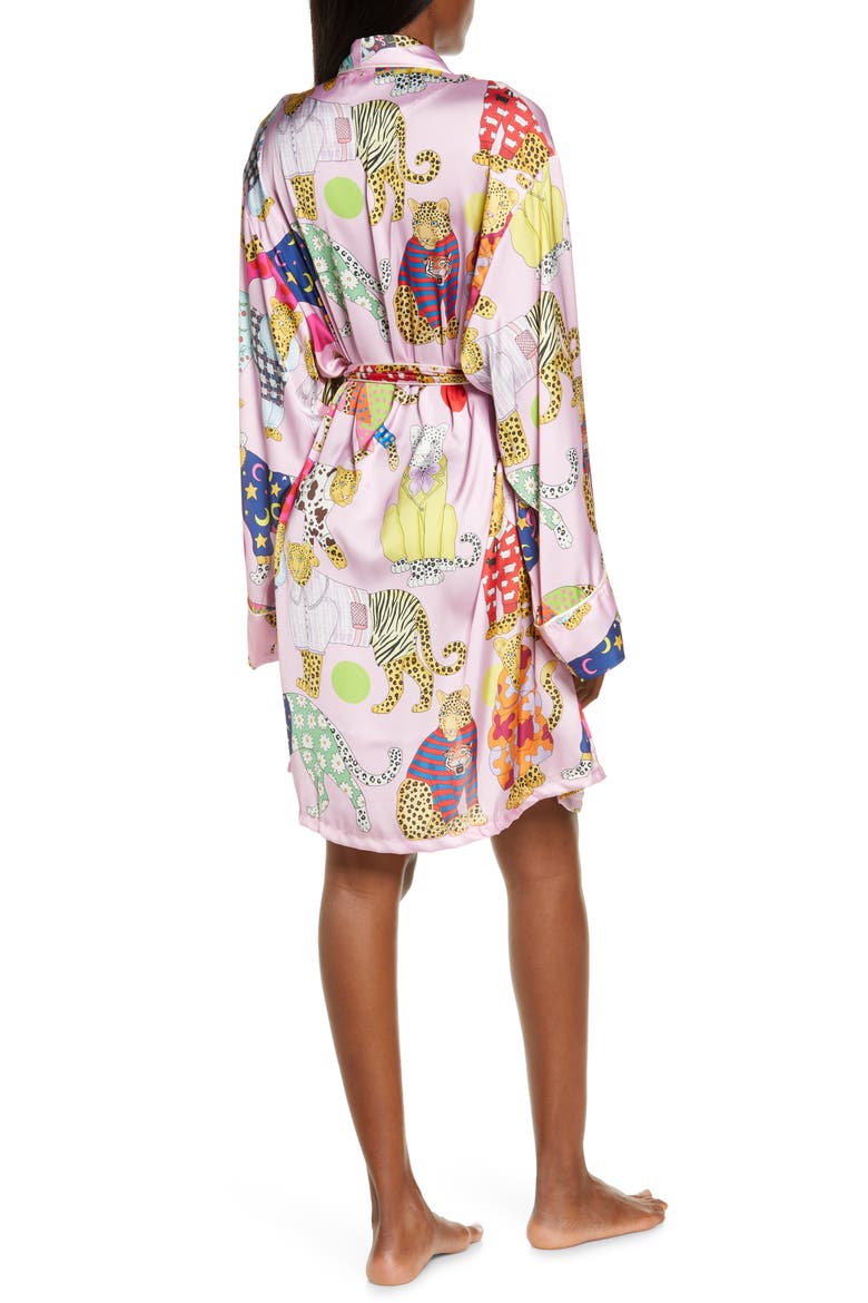 A Leopard Never Changes Its Spots Print Satin Robe, Alternate, color, PINK