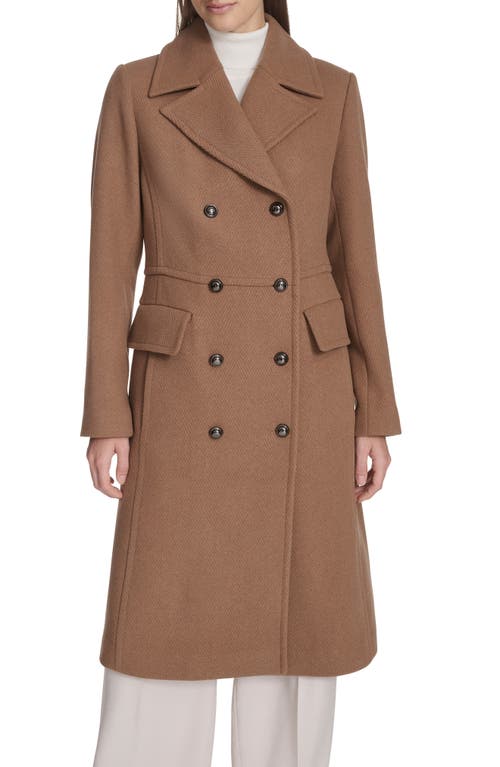 Kenneth Cole New York Wool Blend Double Breasted Coat In Brown