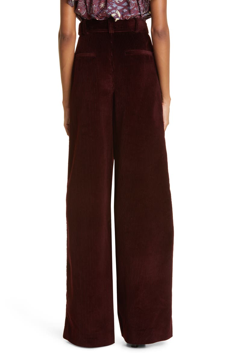 Nico Pleat Wide Leg Cotton Corduroy Pants, Alternate, color, BURGUNDY