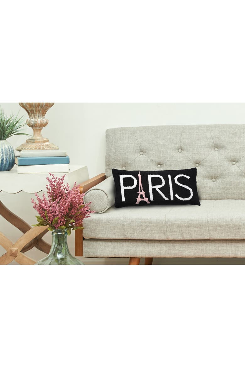 Eiffel Tower "PARIS" Hooked Accent Pillow, 12" x 24", Alternate, color, Black