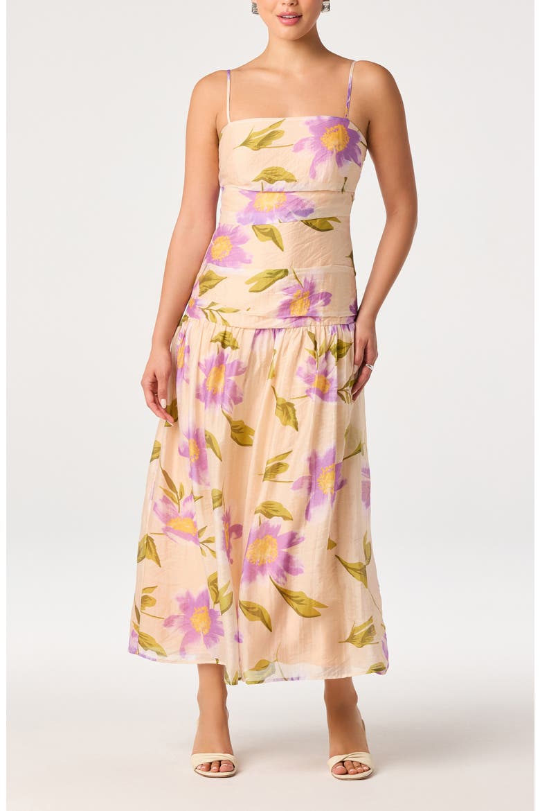 Ava Floral Drop Waist Midi Dress, Alternate, color, PURPLE FLORAL