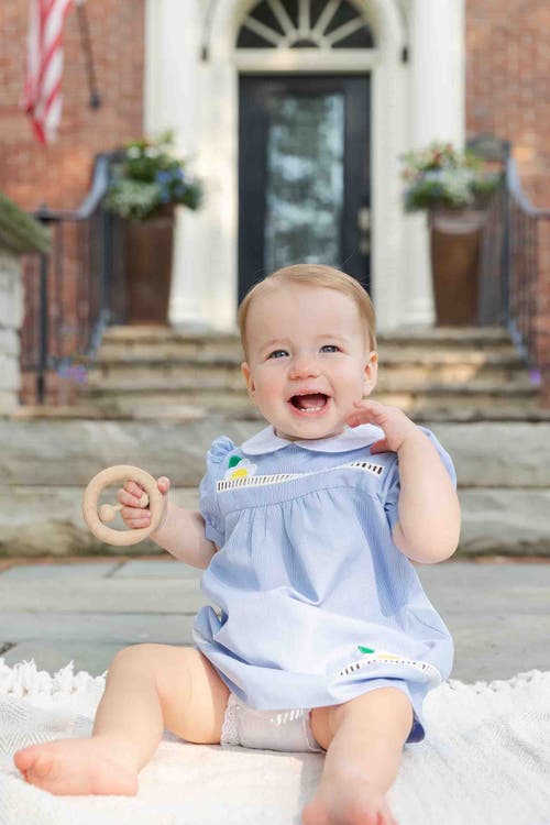 Florence Eiseman Pincord Dress With Flowers In Blue