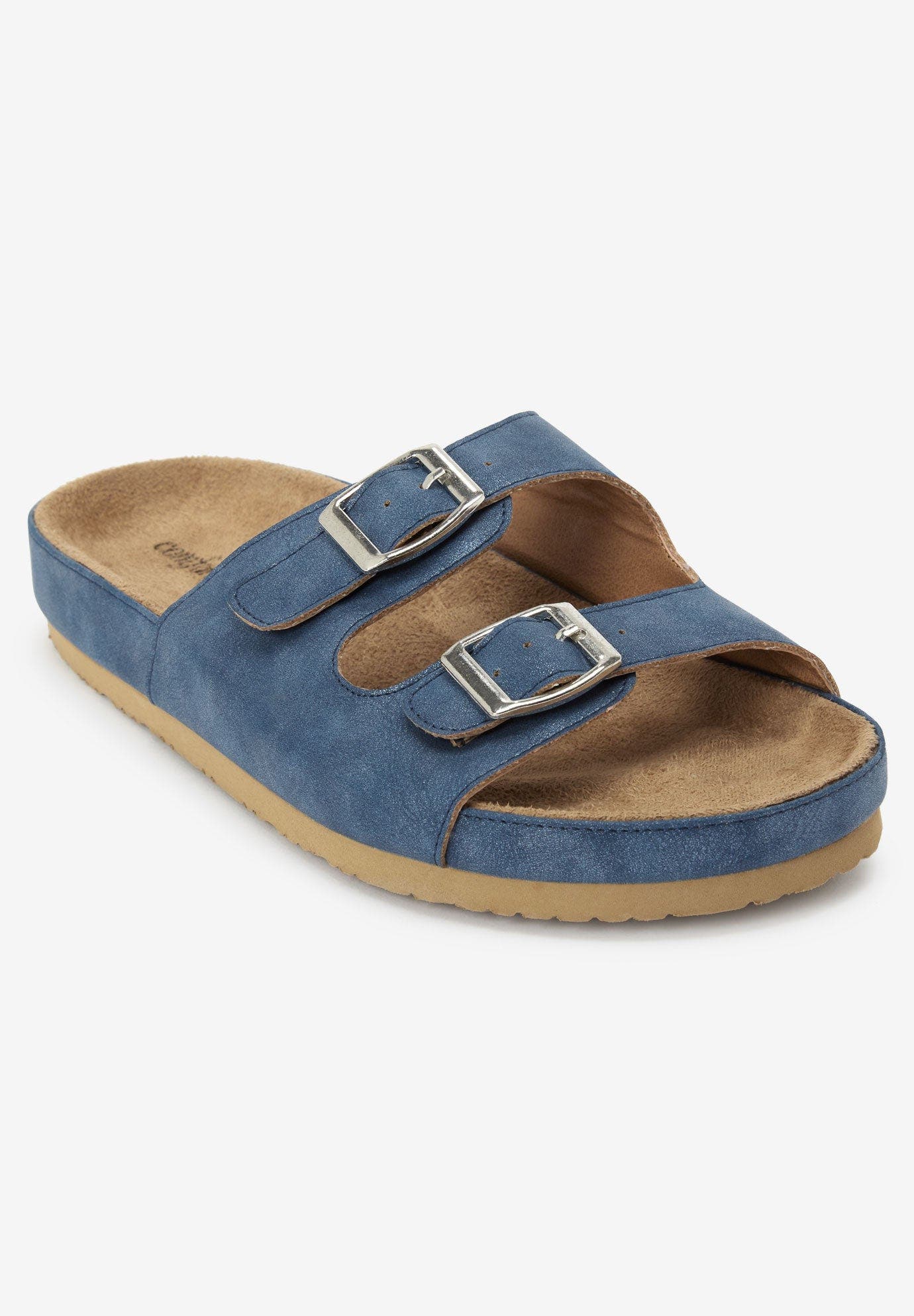 The Maxi Leather Like Adjustable Slip On Footbed Sandal, Alternate, color, NAVY