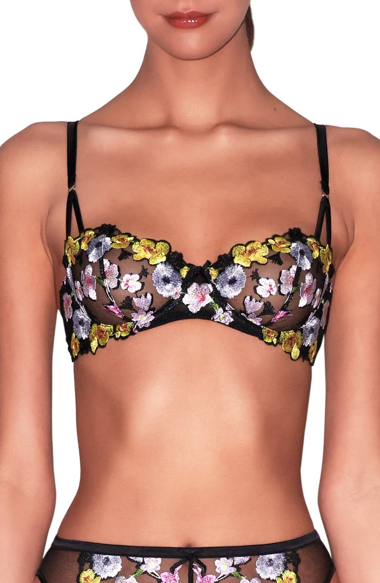 Fleur Du Mal Eden Balconette Bra, Main, color, Black