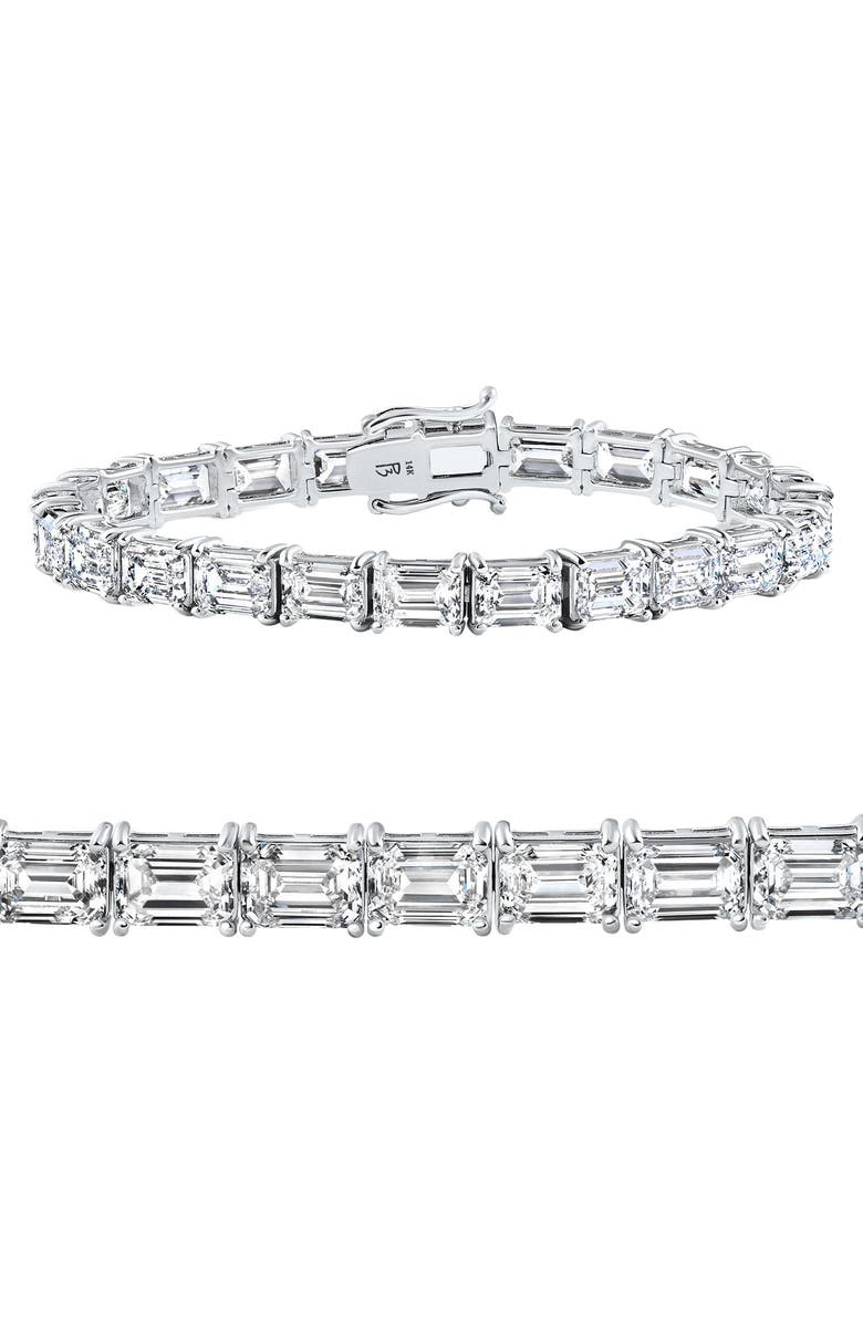 Bliss Diamond 26Ct Emerald Cut Diamond East West Tennis Bracelet 14k Gold Lab Grown 7", Main, color, White Gold