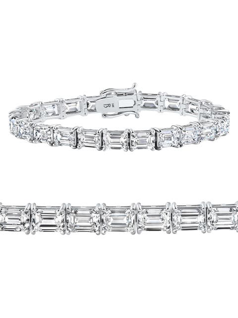 26Ct Emerald Cut Diamond East West Tennis Bracelet 14k Gold Lab Grown 7"