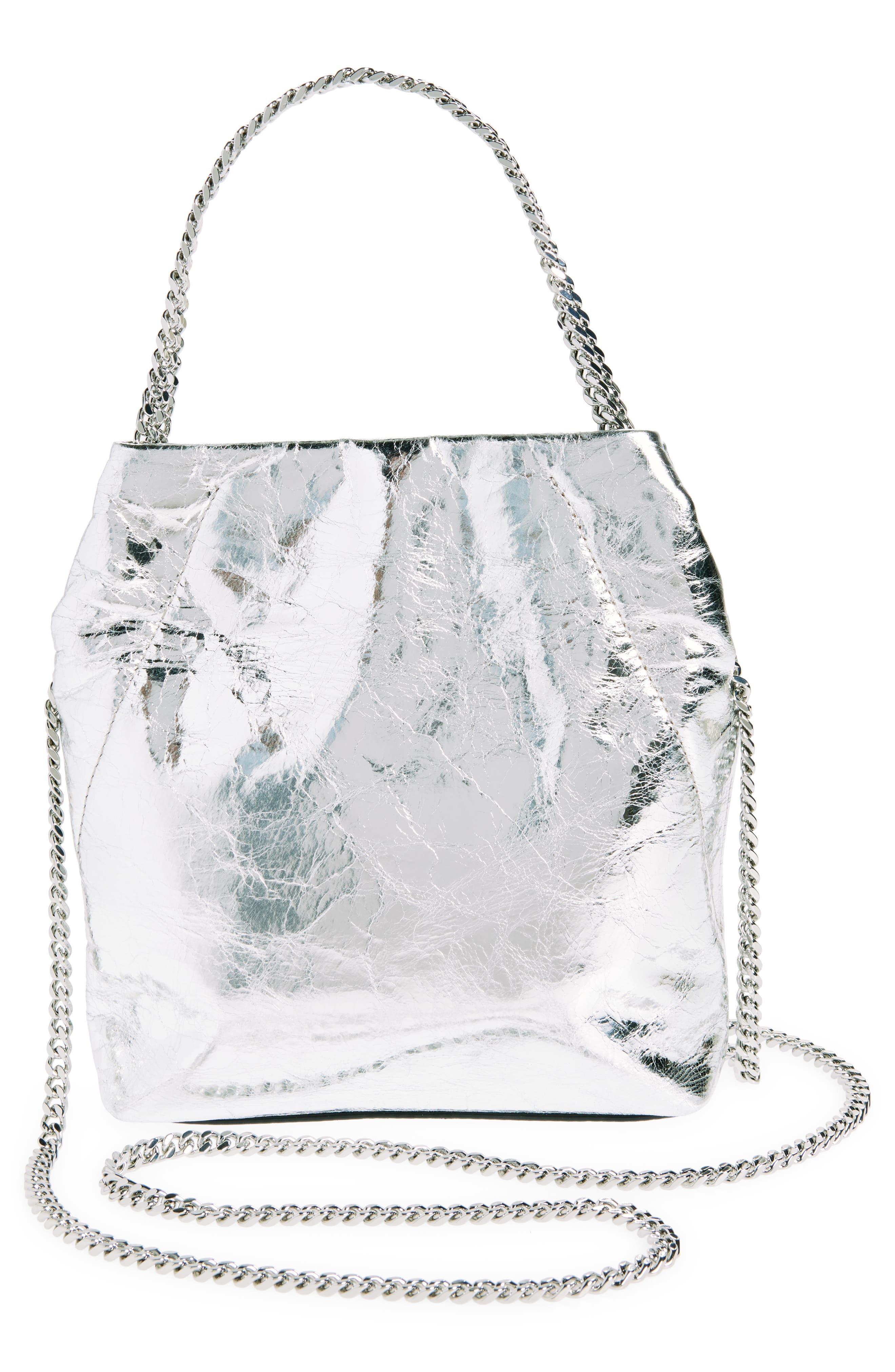 Small Slouch Metallic Convertible Leather Shoulder Bag, Alternate, color, SILVER