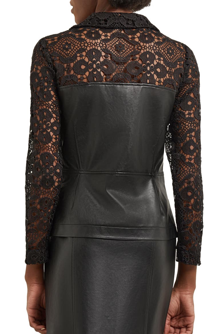 Lace & Faux Leather Corset Jacket, Alternate, color, BLACK